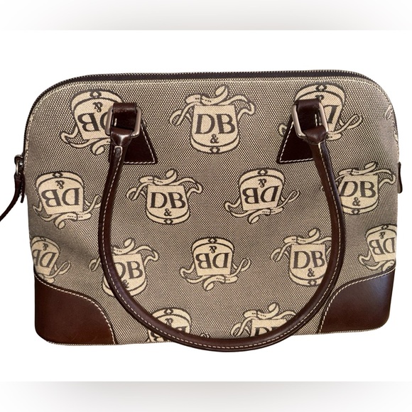 Dooney & Bourke DB Monogram Satchel Bag Brown Leather Trim Canvas&Coin Pouch - Picture 4 of 11